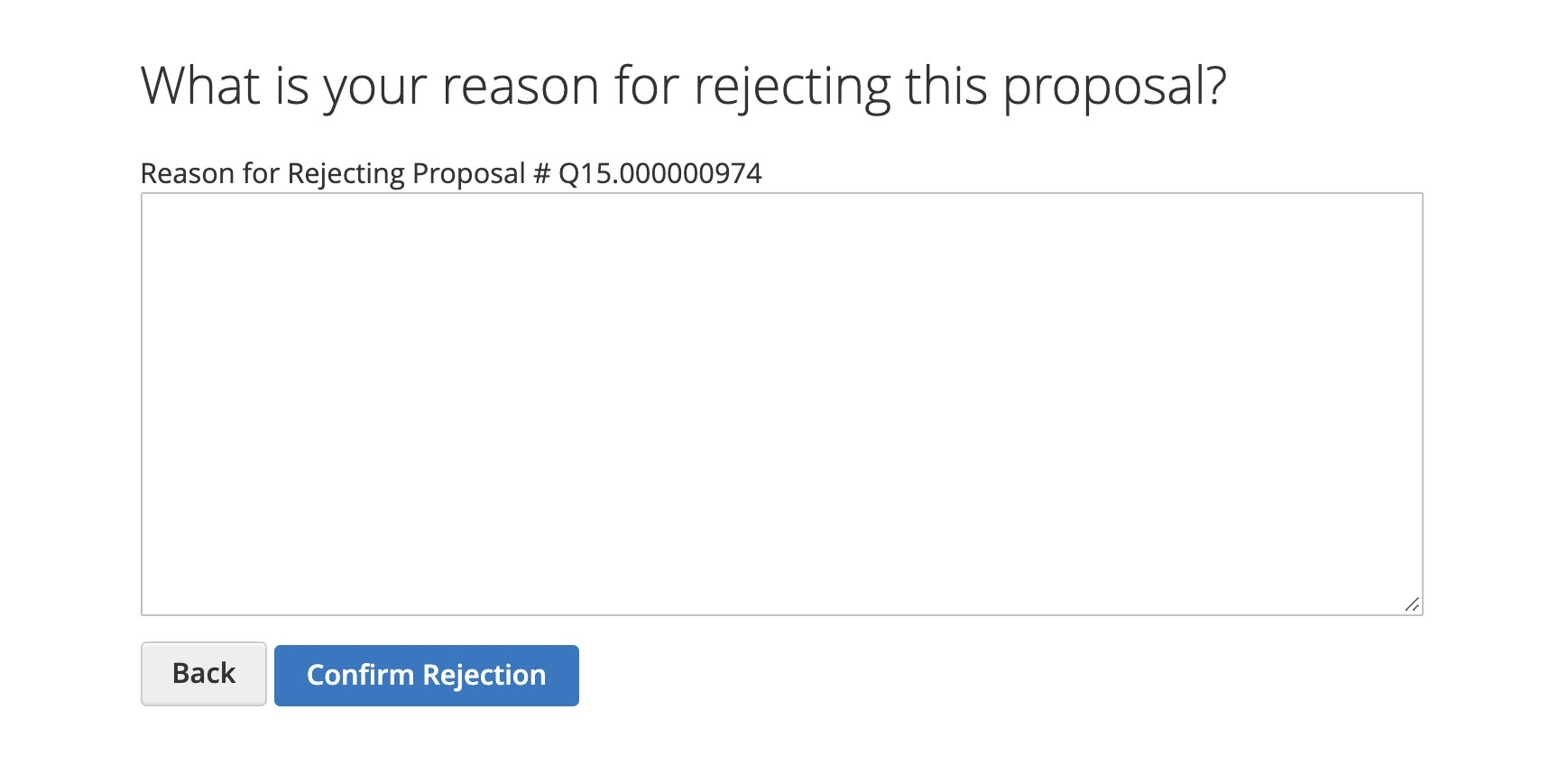 Reason quote rejection